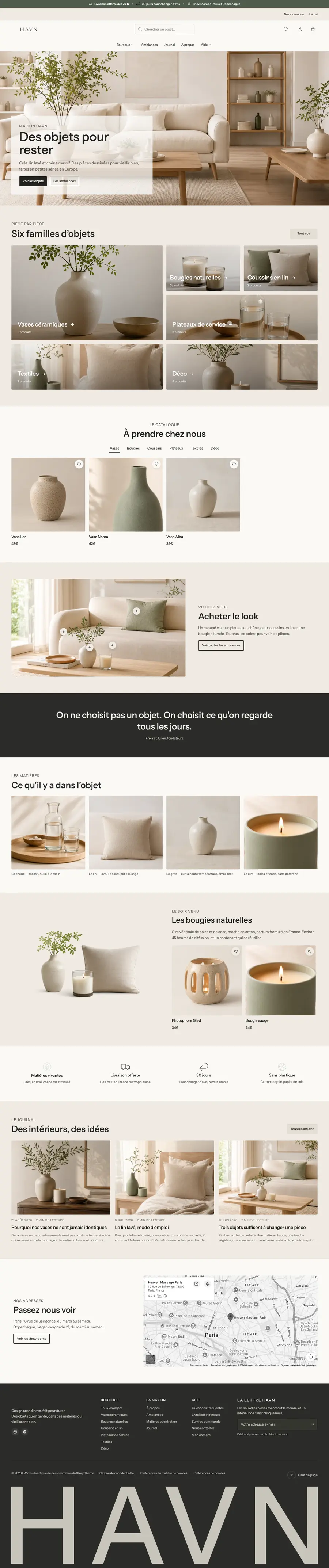 Page d'accueil de la boutique de démonstration Havn