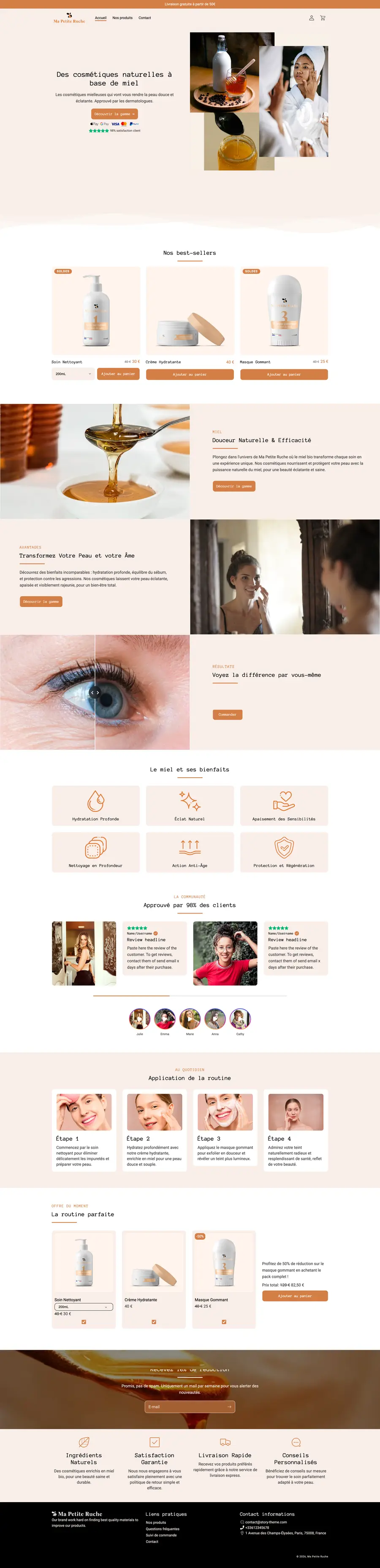 Page d'accueil de la boutique de démonstration Ma Petite Ruche