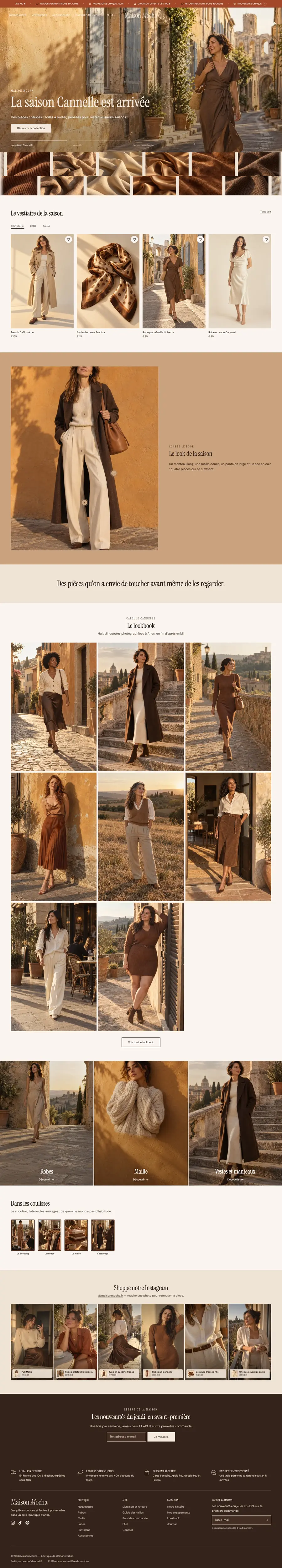 Page d'accueil de la boutique de démonstration Maison Mocha